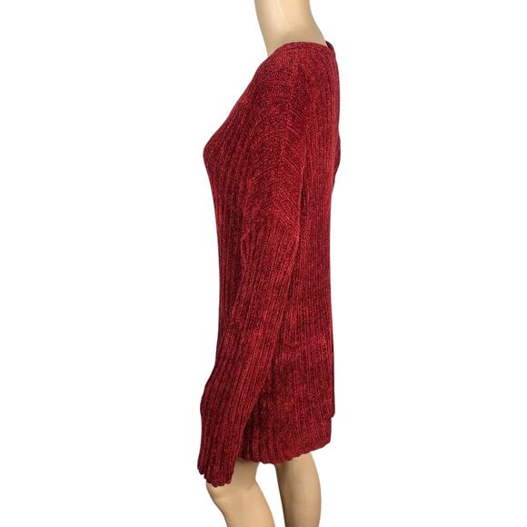Vtg 90s Moda International Red Chenille Chunky Knit Tunic Dress Sweater SZ L - Picture 5 of 7